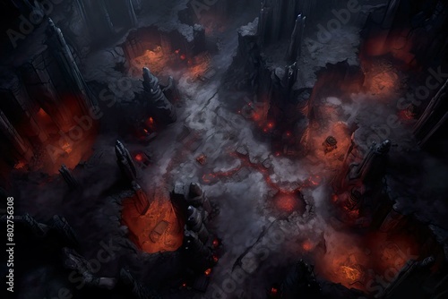 DnD Battlemap Hellfire Caverns: A Demonic Lair - Fiery underground setting with evil essence. photo