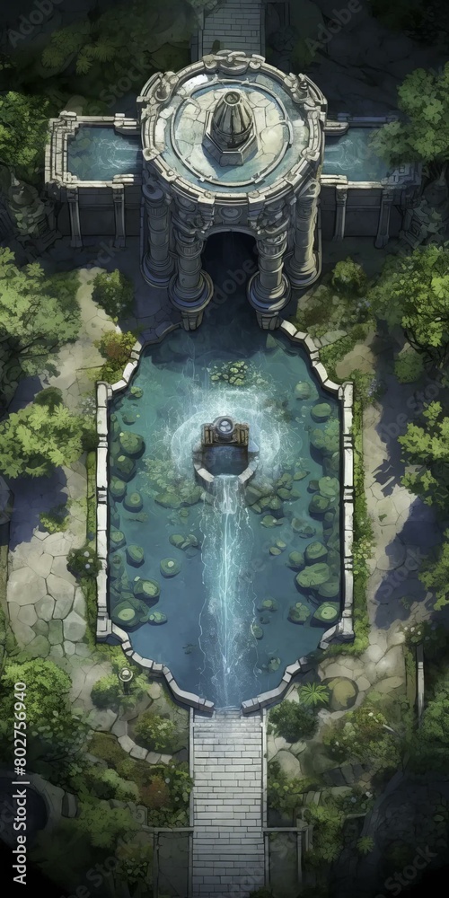DnD Battlemap Purity's Pool Pavilion tranquil setting with pool and pavilion.