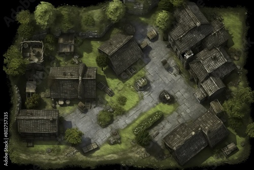 DnD Battlemap Empty village with wraiths.