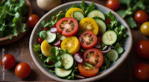 salad with tomatoes and cucumbers photo