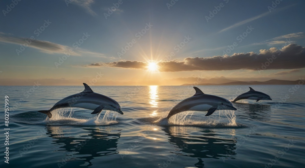 Fototapeta premium dolphins at sunset