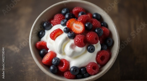 yogurt with strawberries photo