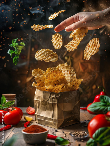 Crispy Waffles Tossed in the Air, generative ai