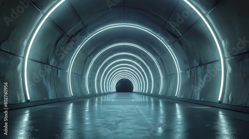 A futuristic and minimalistic underground tunnel design with a curved shape.