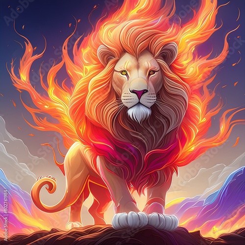 a lion with fur that looks like flames (ID: 802761984)