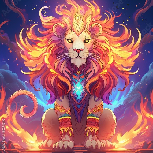a lion with fur that looks like flames (ID: 802762192)
