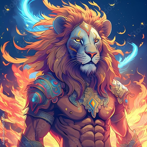 a lion with fur that looks like flames (ID: 802762386)