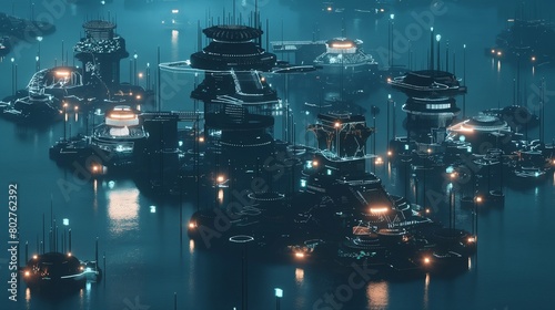 A network of fortified digital islands, each protected by its own security measures, connected by encrypted bridges over a sea of cyber vulnerabilities. 32k, full ultra hd, high resolution photo