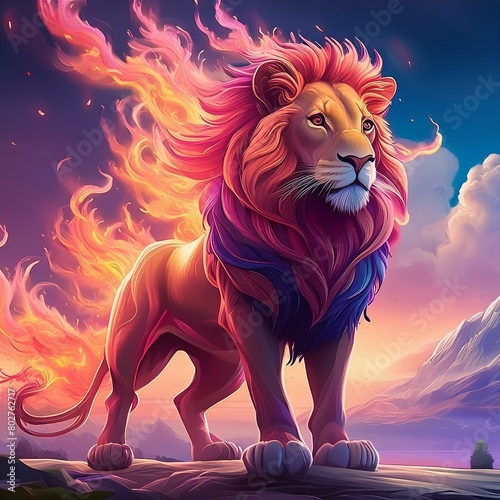 a lion with fur that looks like flames (ID: 802762717)
