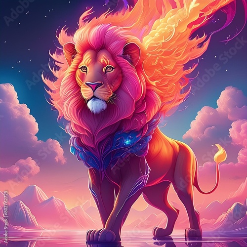 a lion with fur that looks like flames (ID: 802762725)