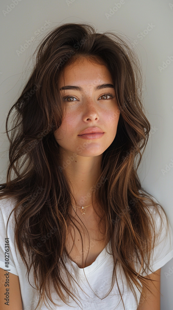 Portrait of a beautiful young brunette woman with long hair. Portrait of a beautiful young brunette woman with long hair.