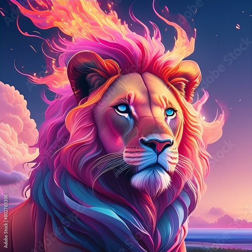 a lion with fur that looks like flames (ID: 802763306)