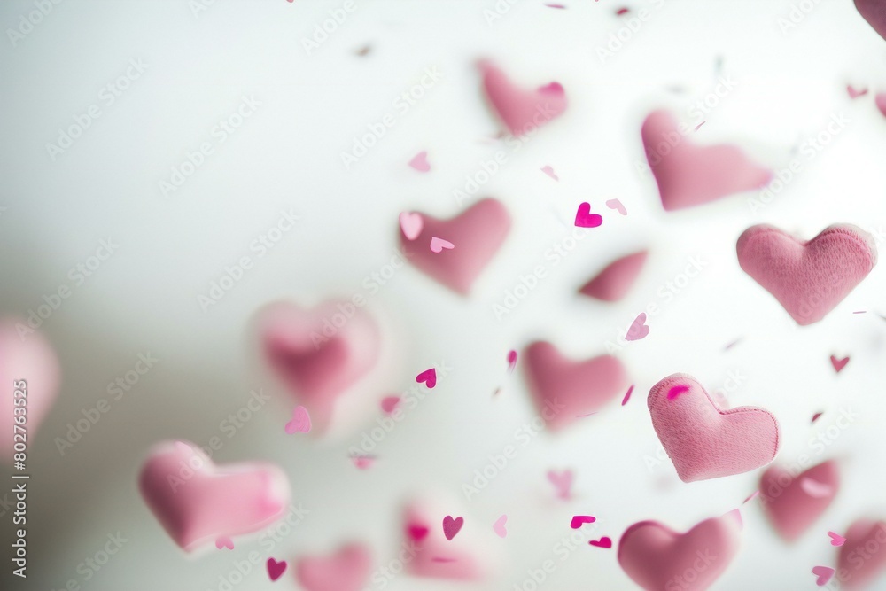Pink hearts confetti on a white background,  Valentine's day background