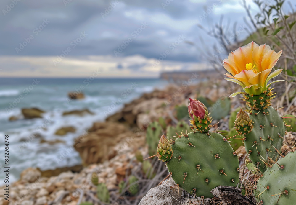 Cactus sea view Travel and summer vacations concept Cactus sea view Travel and summer vacations concept