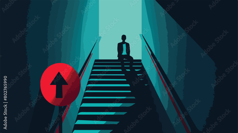 Forbidden sign sitting down stairs Vector illustration