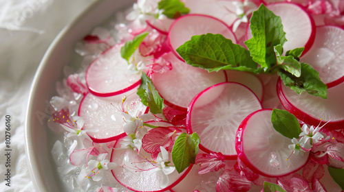 Ripe sliced radish on plate closeup