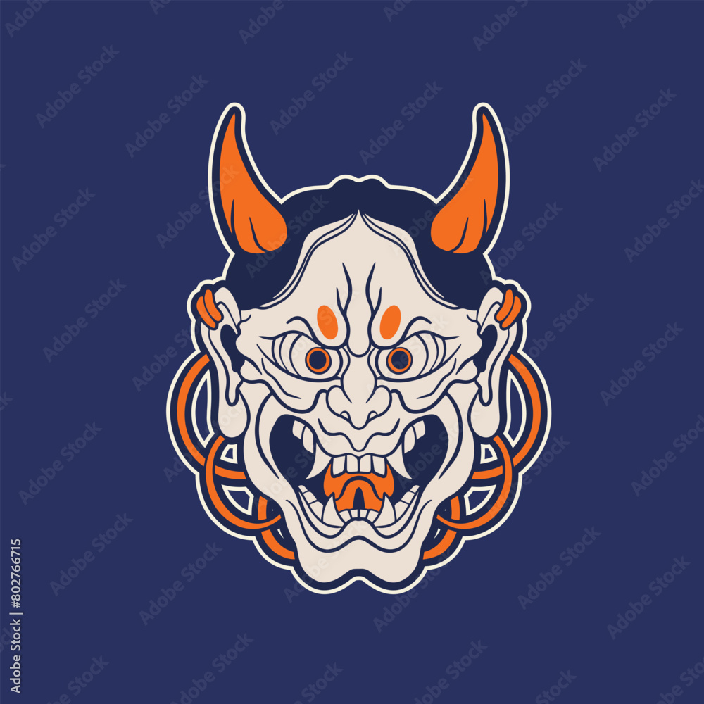 Obraz premium Oni japanese devil mask, Vector illustration 
