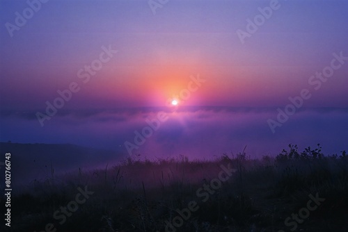 Foggy sunrise in the mountains, Foggy morning in the mountains