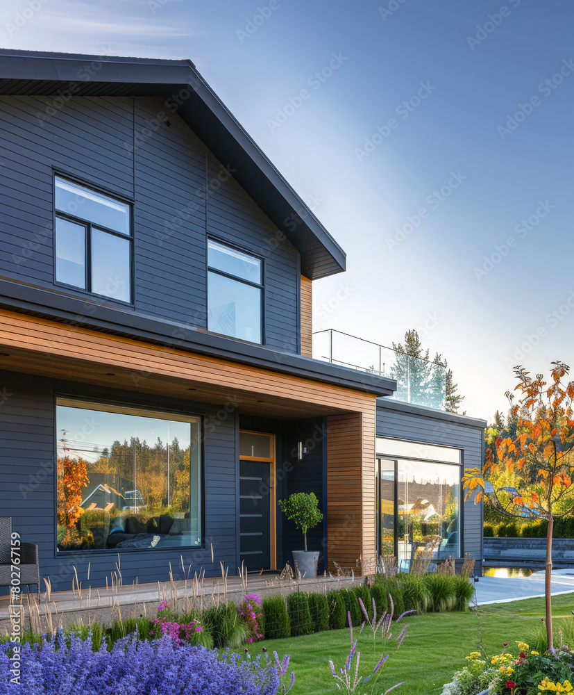 Modern house with stylish exteriors. Real Estate concept image.