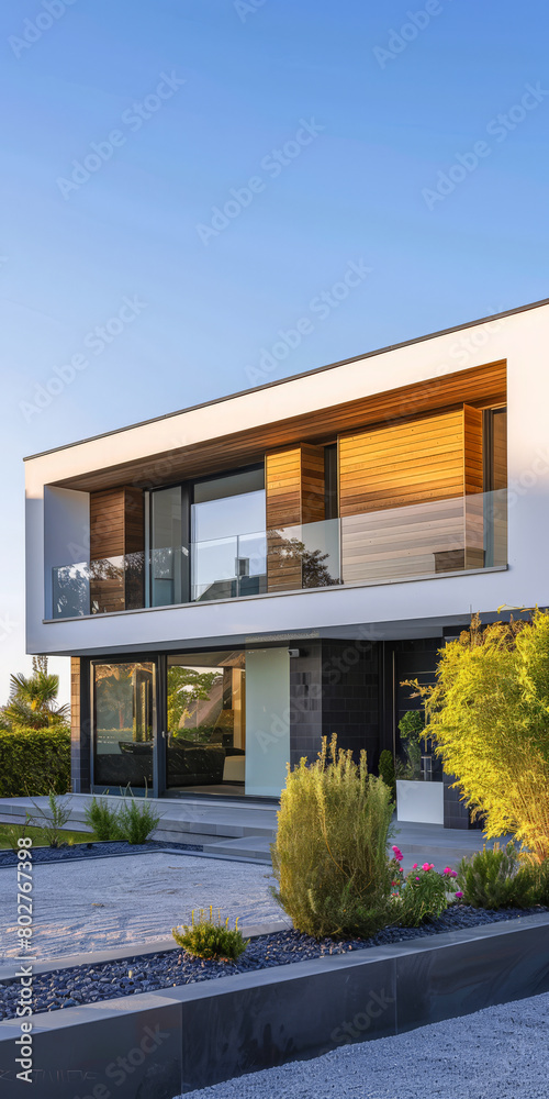 Modern house with stylish exteriors. Real Estate concept image.