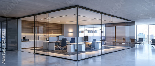 Efficient and stylish glassed partitioned workplaces for contemporary businesses, providing functionality and aesthetic appeal.