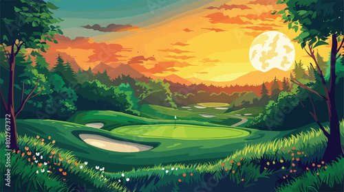 Golf design over landscape background vector illustration