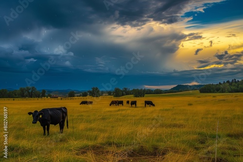 summer evening rain field grazing cows © Сергей Косилко