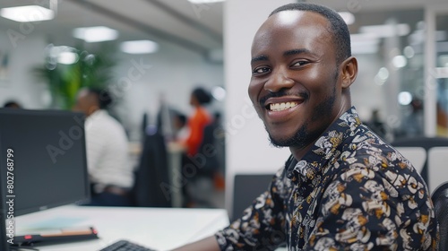 Thriving Black African Man at Work A Happy Day in Office - DEIB
