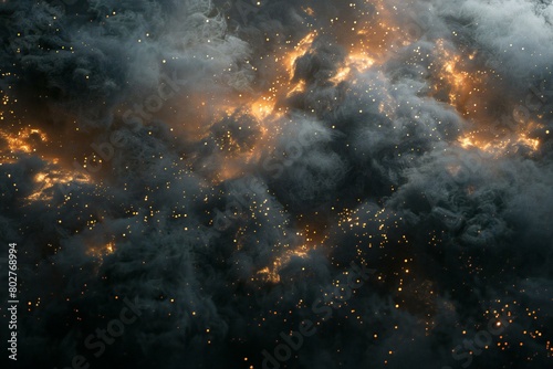 Fiery explosion with smoke and fire on black background   Abstract background