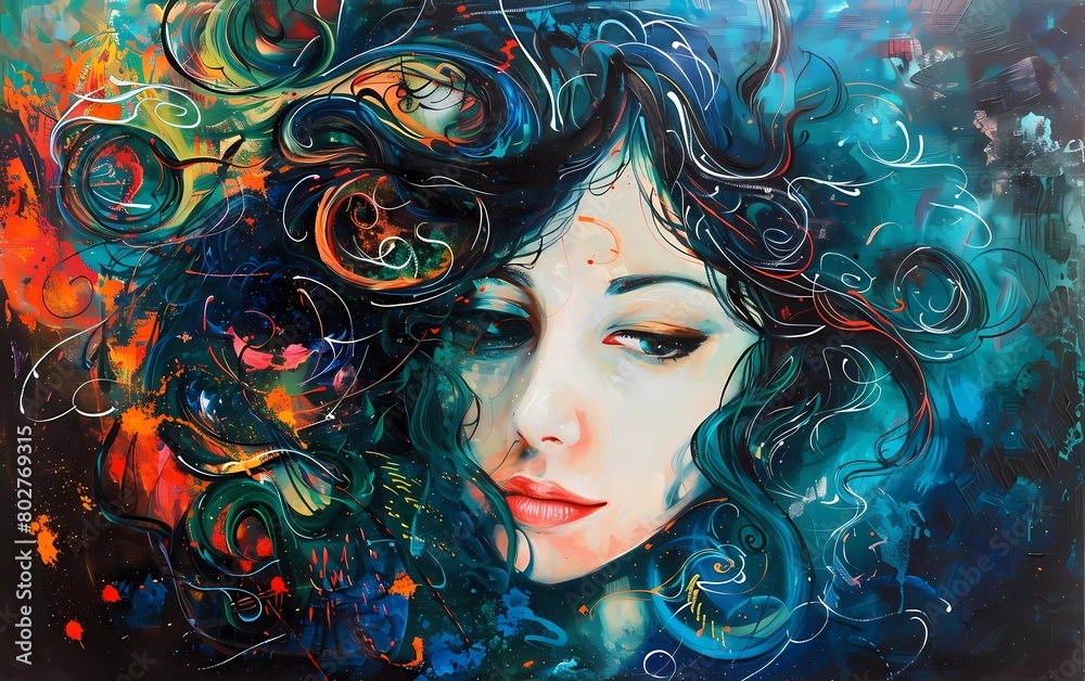Acrylic and oil painting on canvas, fantasy woman portrait Acrylic and oil painting on canvas, fantasy woman portrait