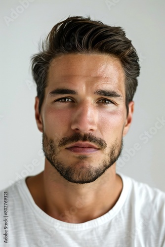 Portrait of a handsome young man with beard and mustache looking at camera