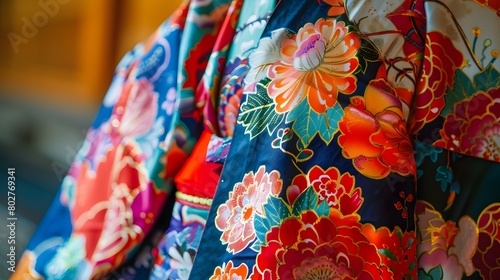 Vibrant Kimono with Intricate Floral Patterns in Bold Colors