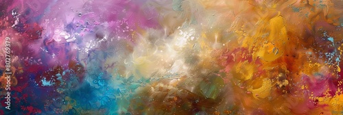 a colorful abstract painting featuring a red, orange, yellow, green, and blue color scheme