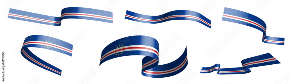 Set of holiday ribbons. Cape Verde flag waving in wind. Separation into lower and upper layers. Design element. Vector on white background Set of holiday ribbons. Cape Verde flag waving in wind. Separation into lower and upper layers. Design element. Vector on white background