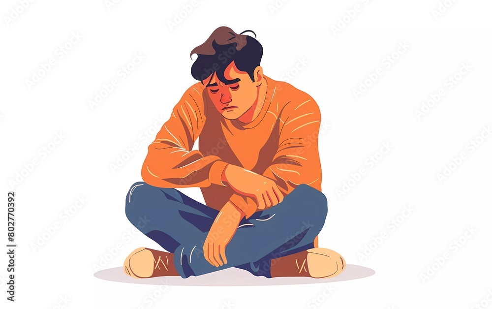 Image of a Depressed Man, Isolated on White Background. Vector flat graphic. Image of a Depressed Man, Isolated on White Background. Vector flat graphic.