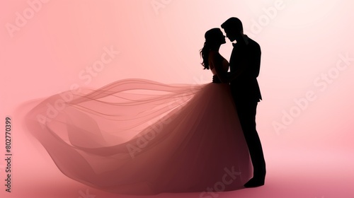 Bride and groom sharing a tender dance isolated on a romantic gradient background photo