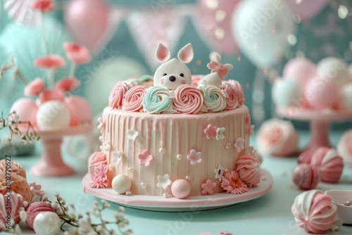 easter cake with eggs and flowers