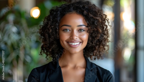 Head shot portrait smiling African American girl 