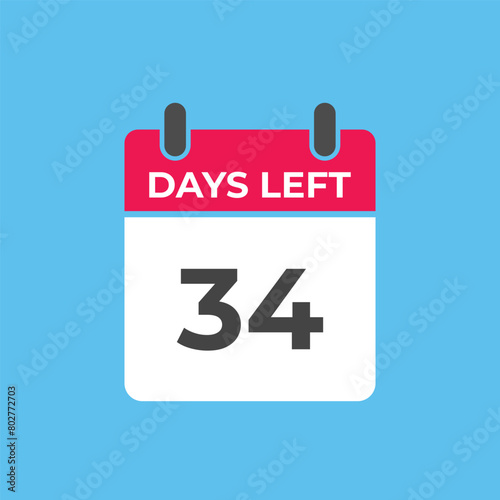 34 days to go countdown template. 34 day Countdown left days banner design. 34 Days left countdown timer 