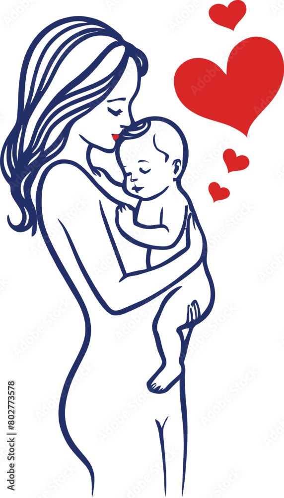 Illustration of a mother hugging and kissing her children with care and love in a line art vector style, celebrating Happy Mother's Day. Illustration of a mother hugging and kissing her children with care and love in a line art vector style, celebrating Happy Mother's Day.