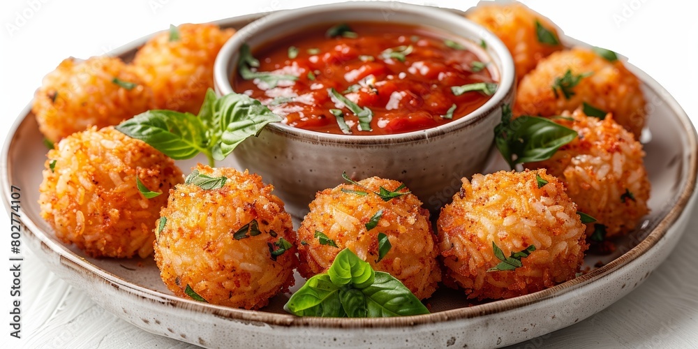 A plate of crispy fried cheese balls, a delicious gourmet appetizer for lunch. A plate of crispy fried cheese balls, a delicious gourmet appetizer for lunch.