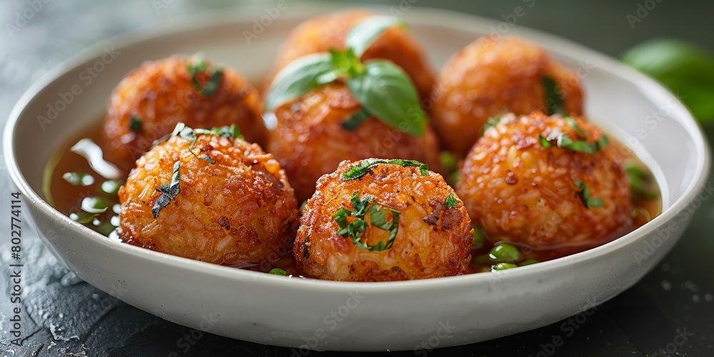 A rustic lunch featuring homemade meatballs in rich tomato sauce, garnished with fresh basil. A rustic lunch featuring homemade meatballs in rich tomato sauce, garnished with fresh basil.