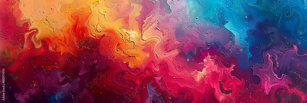 a colorful abstract painting featuring a red, yellow, green, blue, and purple color scheme the pain