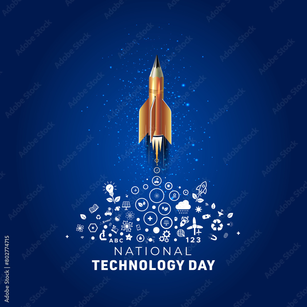 National Technology Day education background with pencil rocket. India Celebrated to recognize the achievements of scientists, engineers and researchers. National Technology Day education background with pencil rocket. India Celebrated to recognize the achievements of scientists, engineers and researchers.