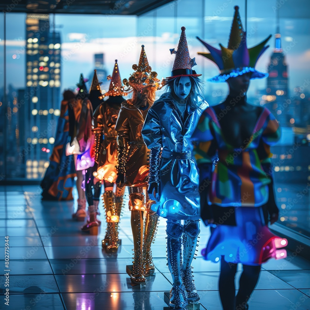 Naklejka premium Fashion show, colorful, trendy, cool, runway with accessories. Generative AI.