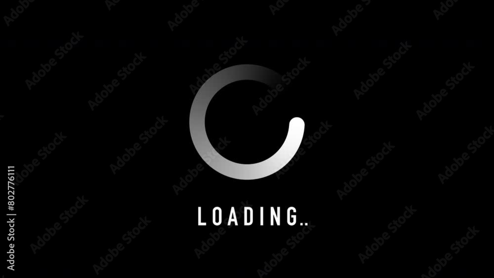 Loading wheel animation - Animated design element of round circle with spinning load icon and text with alpha layer on transparent background