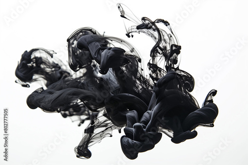 Black ink in water on white background. Ink swirling in water.