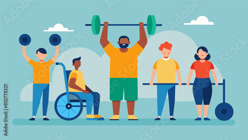 A modified CrossFit program for individuals with intellectual disabilities focusing on functional movements and teamwork.. Vector illustration