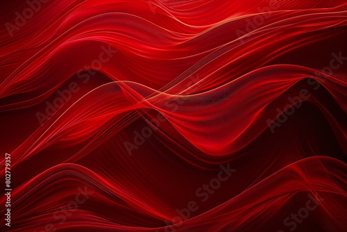 Abstract red background with smooth wavy lines, render