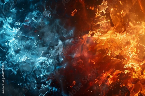 A dynamic clash of fire and ice textures. photo